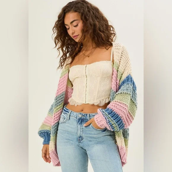 Stripped chunky oversized sweater - Picture 1 of 8